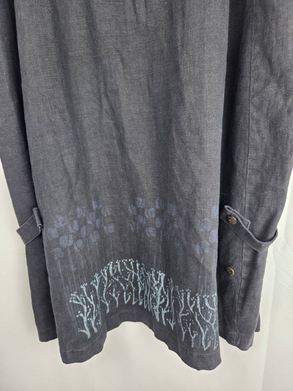 VTG 1996 Blue Fish Linen Maxi Skirt Black Sz 1 Painted Botanical Hem Lagenlook - Picture 6 of 16